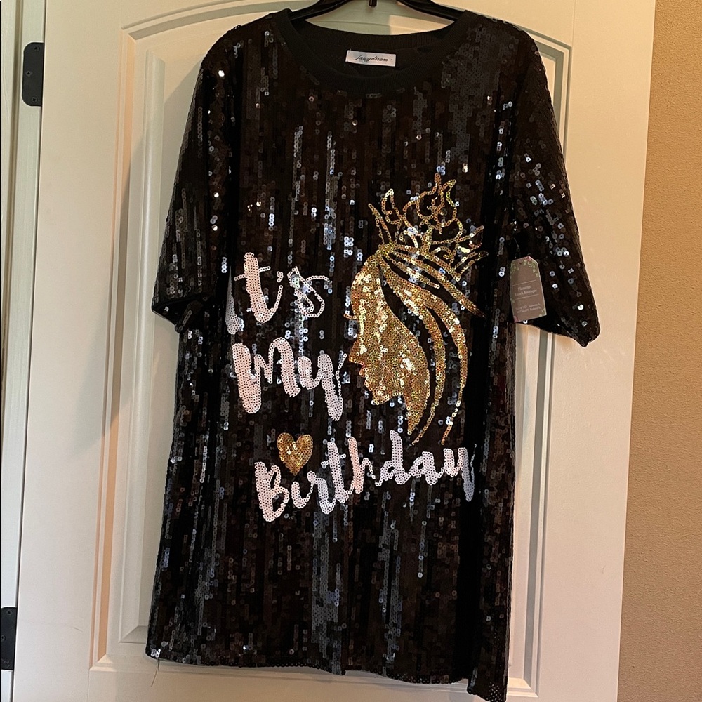 Black Sequin Birthday T-Shirt dress